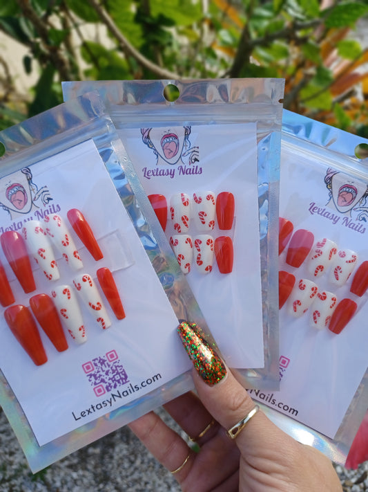 Candy Cane Press On Nails