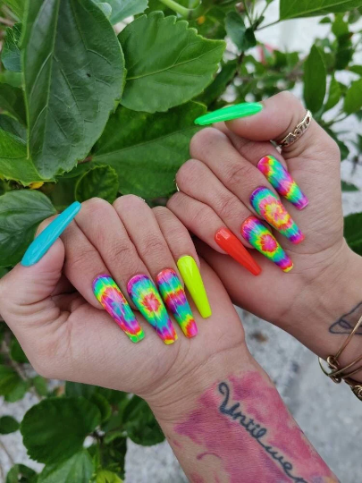 Tie Dye Neon Press On Nails