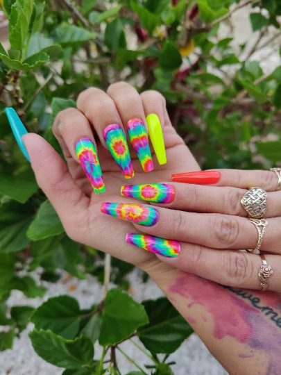 Tie Dye Neon Press On Nails